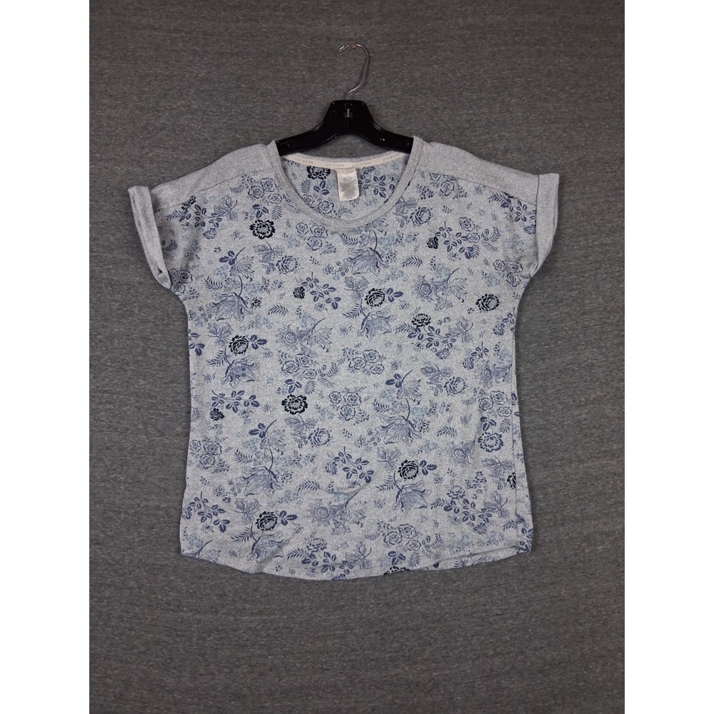 Lucky Brand Womens Sweater S Blue Floral Knit Pullover Sweater Casual Romantic
